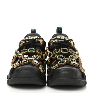 Gucci Black and Gold Sneakers with Green Accents